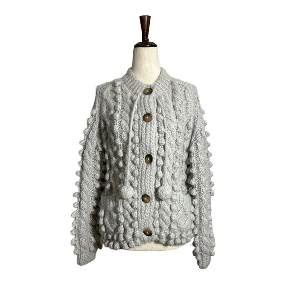 Dôen • Pomme Pom Pom Cardigan Sweater Moonstone Light Grey XS/S - Picture 2 of 10